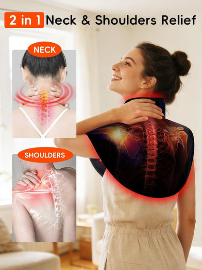 Cordless Red Light Therapy for Neck & Shoulders Pain Relief, 850nm Infra Device for Upper Back Muscle Relax with Timer, Rechargeable 660nm Wearable Heating Pad, for Women Men