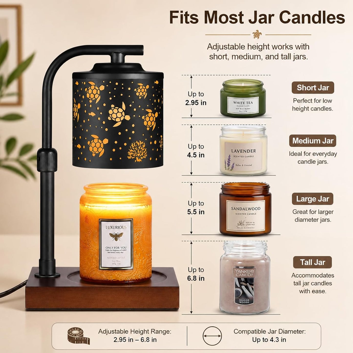Candle Warmer Lamp Adjustable Height Dimmable for Jar Candles Hummingbird