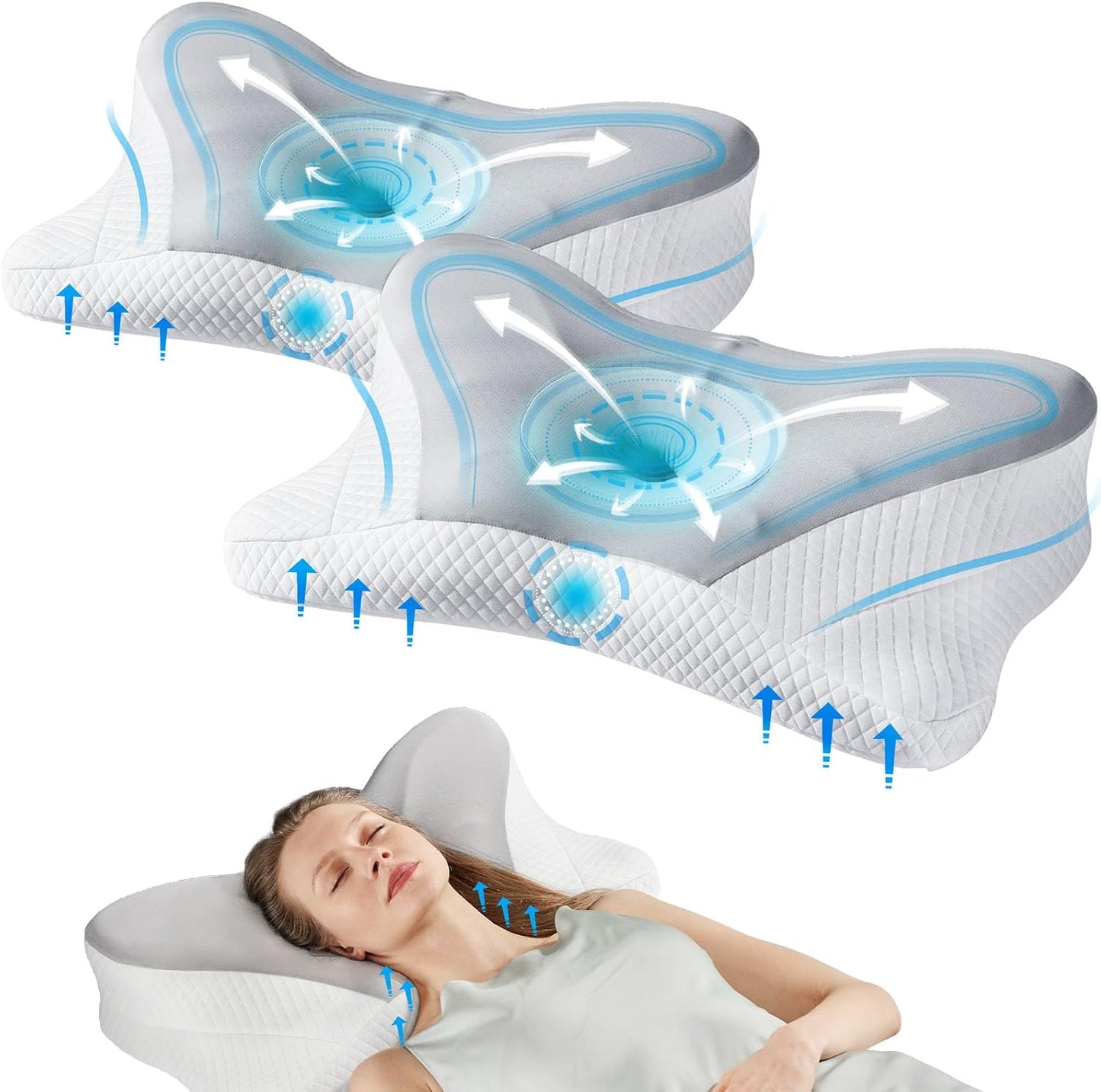 Sweetcrispy Cervical Pillow for Neck and Shoulder - Ergonomic Memory Foam Pillows, Contour Side Sleeper for Adults, Cooling Orthopedic Neck Support for Back Stomach Sleepers, White