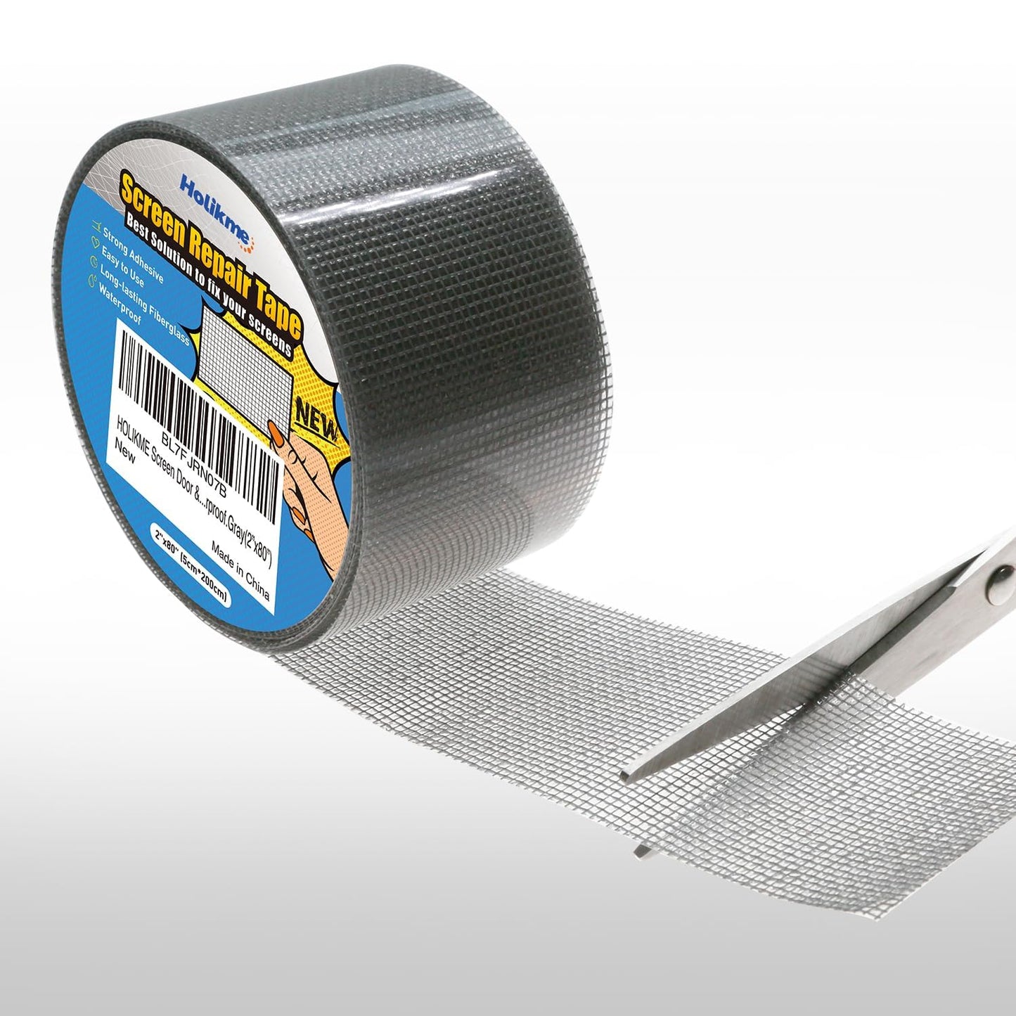 Holikme Window Screen Repair Tape, Door Window Fly Lanai Screen Repair kit Patch Tape Strong Adhesive Long Lasting Fiberglass Covering Wire Mesh Repair Tape Seal for Repair Holes Tears 2"W×80"L, Grey