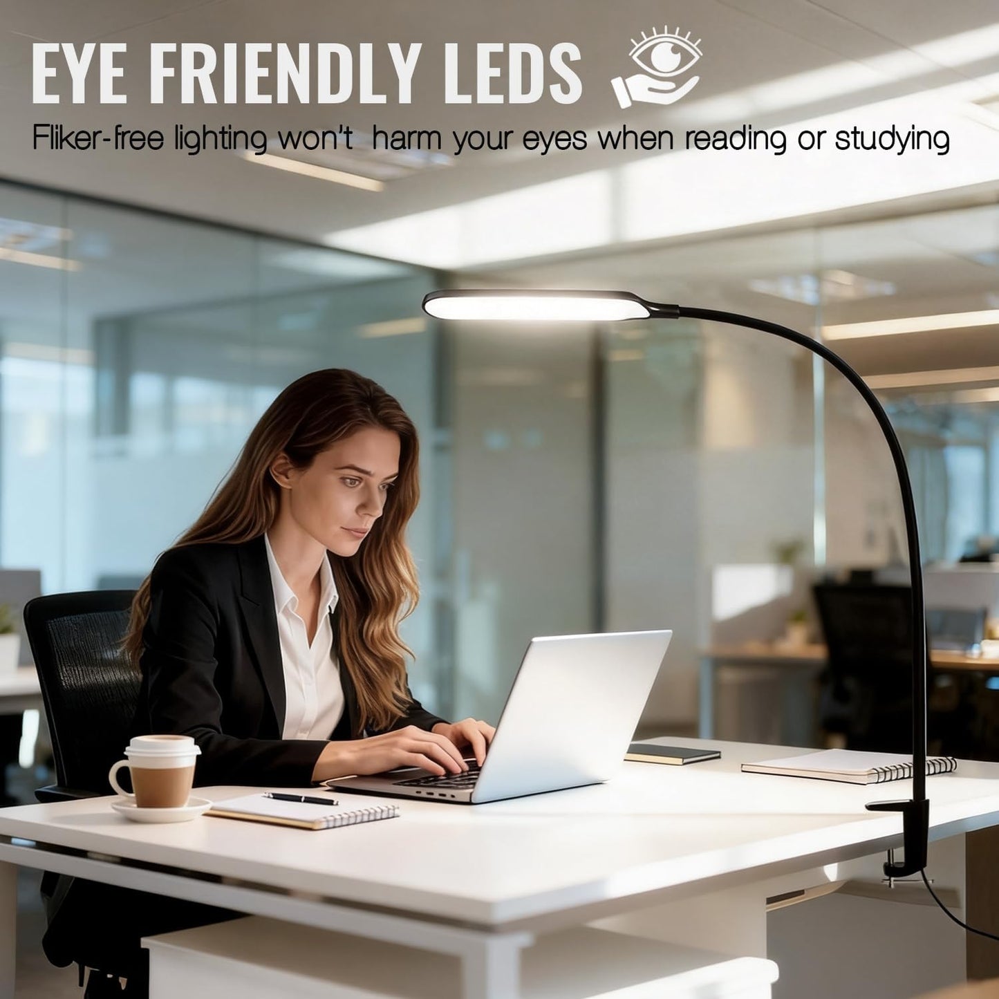18W 3000LM LED Clamp Desk Lamp | CRI 95 Eye-Caring Light with Remote & Touch Control, 360 Flexible Gooseneck, 3 Color Modes for Home Office(Adapter Included)