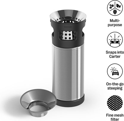 Fellow Carter Tea Infuser for Loose Leaf Tea and Cold Brew - Fine Mesh | Stainless Steel Tea Steeper, Dishwasher Safe, Snaps Into Carter Mug 16 oz, Drip Tray Included, Tea Diffuser for Mugs