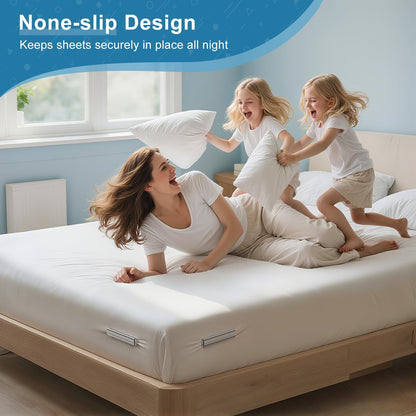 Lock Sheet Holders Keep Sheets Firm & Tight, Heavy Duty Bed Sheet Holder Straps for Corners, No More Loose Sheets or Wrinkles, Strong Grip Universal Sheet Clips, White