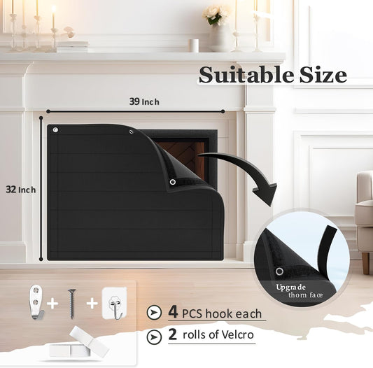 Black Fireplace Blanket for Heat Loss & Save Energy - Indoor Fireplace Air Blocker Safety Cover for The Living Room | Year-Round Comfort, 39x32