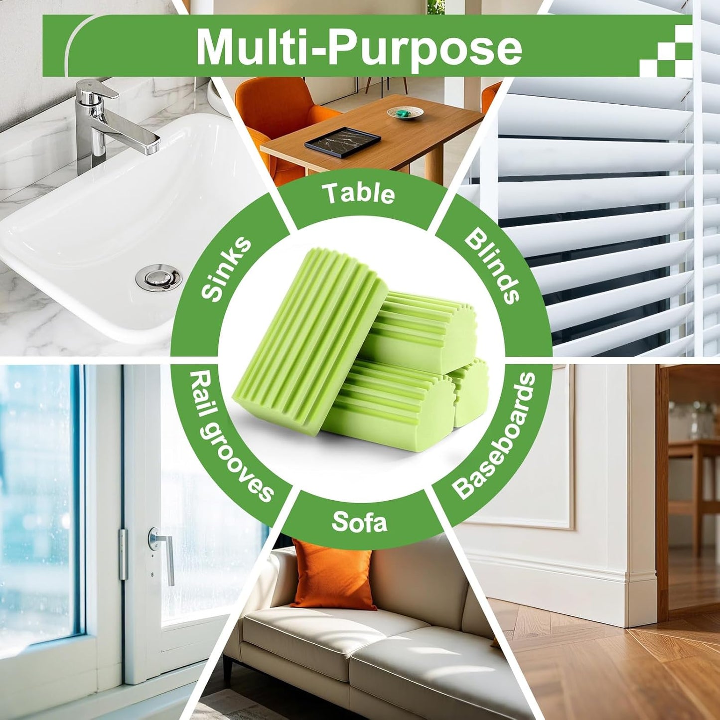 Jeymei Damp Clean Duster Sponge,4Pcs Grey Dust Sponge for Cleaning | Damp Dusting Sponge with Ridges,Baseboard Cleaning Tool,Reusable Wet Duster Sponge,Household Cleaning Sponges for Blinds