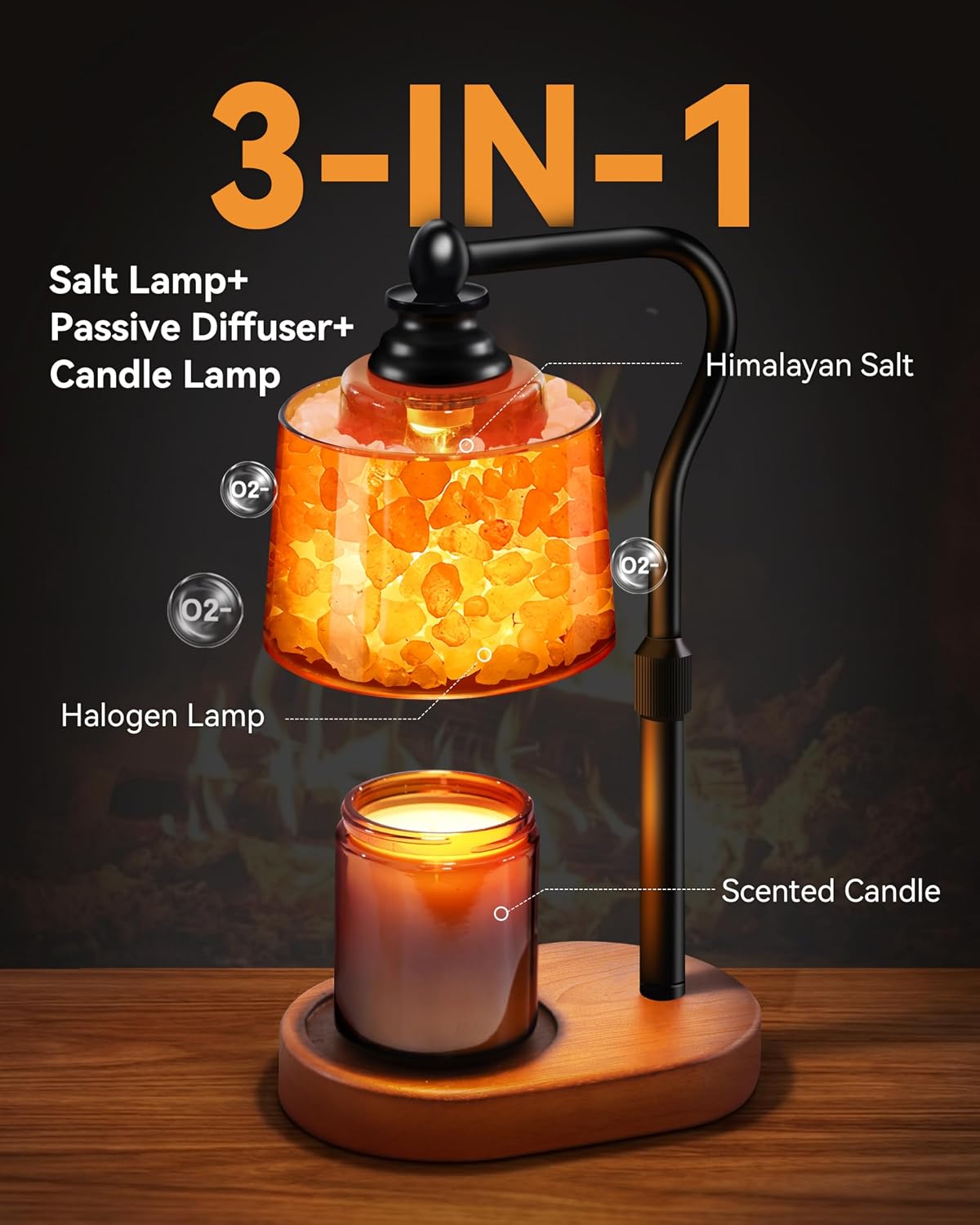 3-in-1 Candle Warmer Lamp with Himalayan Salt & Diffuser