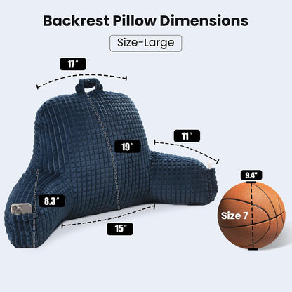 Reading Pillow with Arms for Sitting in Bed,Backrest,White Flannel,M | 17" Backrest Supports Back for College Students,Elbows & Forearms for Dorm Reading,Gaming,Watching TV