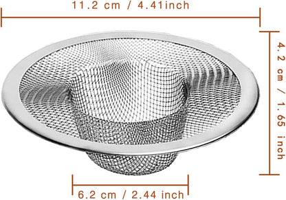 2pcs Heavy Duty Stainless Steel Slop Basket Filter Trap, 2.75" Top / 1" Mesh Metal Sink Strainer Shower Drain Hair Catcher for Kitchen Bathroom Bathtub Wash Basin Floor Balcony Drain Hole, Utility