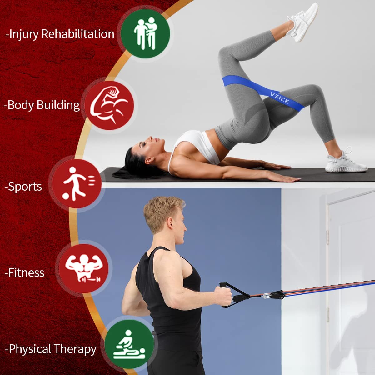 VElCK Resistance Bands Set with Handles for Exercise, Workout and Home Gym | 100% Natural Latex, 10-150LBS, Versatile for Yoga, Pilates, Strength, Home Gym