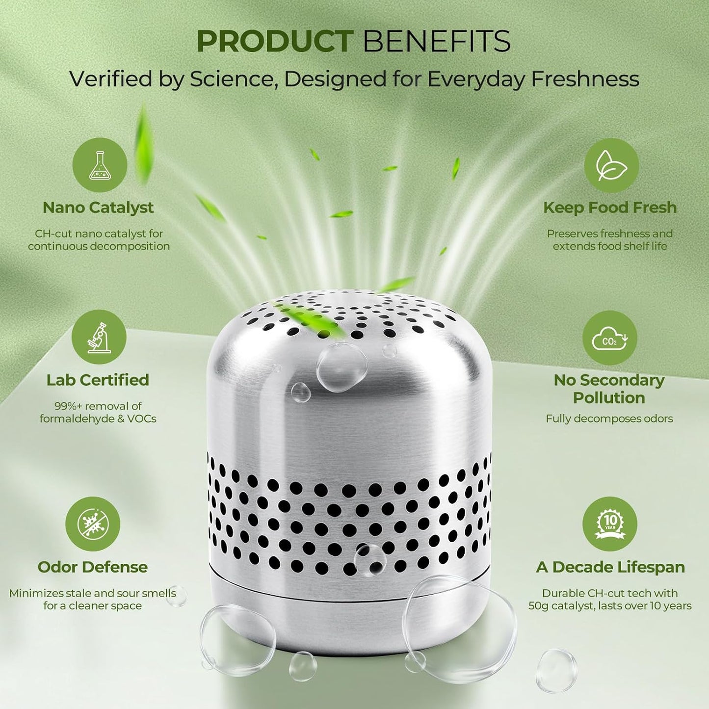 Fridge Deodorizer, Up to 10 Years, Refrigerator Odor Eliminator | More Effective Than Baking Soda and Charcoal Bags; Long-Lasting Odor Control for Cars and Closets; 1 Pack