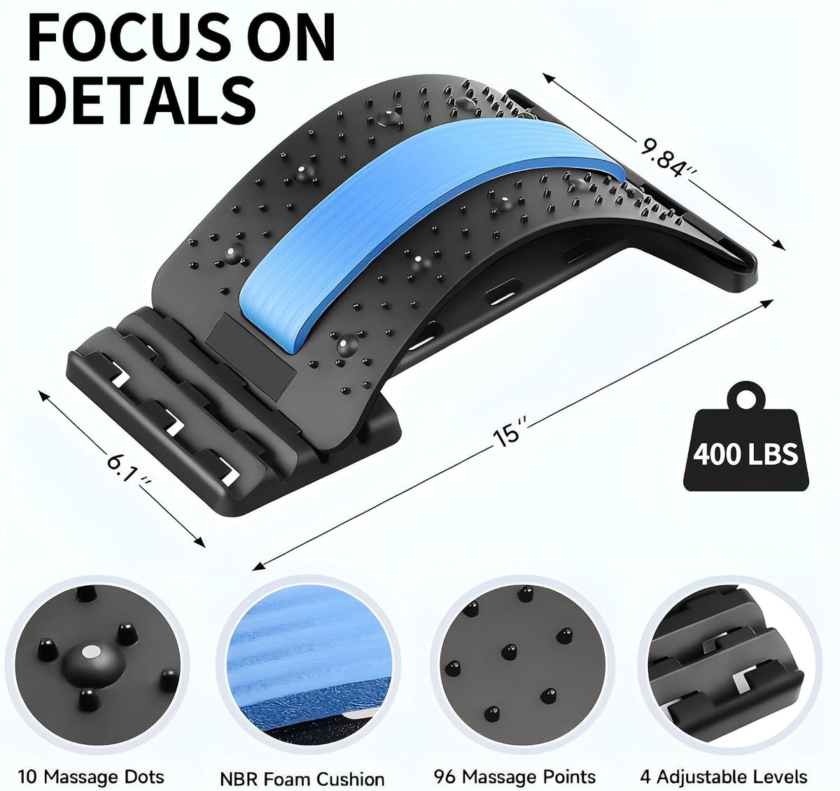 4-Level Back Stretcher, Lumbar Support for Muscle Relief (Blue)