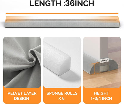 fowong Door Draft Stopper 36" Adjustable Under Door Draft Stopper Soundproofing 30 Inch to 36 Inch Triangle Noise Blocker Seal Large Gap up to 1.7", Easy to Install Grey