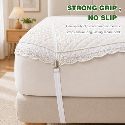 4-Pack White Adjustable Elastic Bed Sheet Straps, Non-Slip Fitted Sheet Holders for All Mattress Sizes