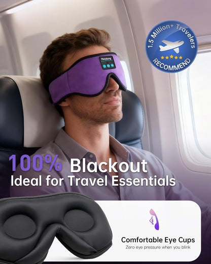 Perytong Sleep Mask with Bluetooth 5.4 Headphones, Wireless Music Sleep Eye Mask for Side Sleepers, 3D Contoured Comfort & Built-in HD Stereo Earphones, Blackout for Travel (Peach Pink)