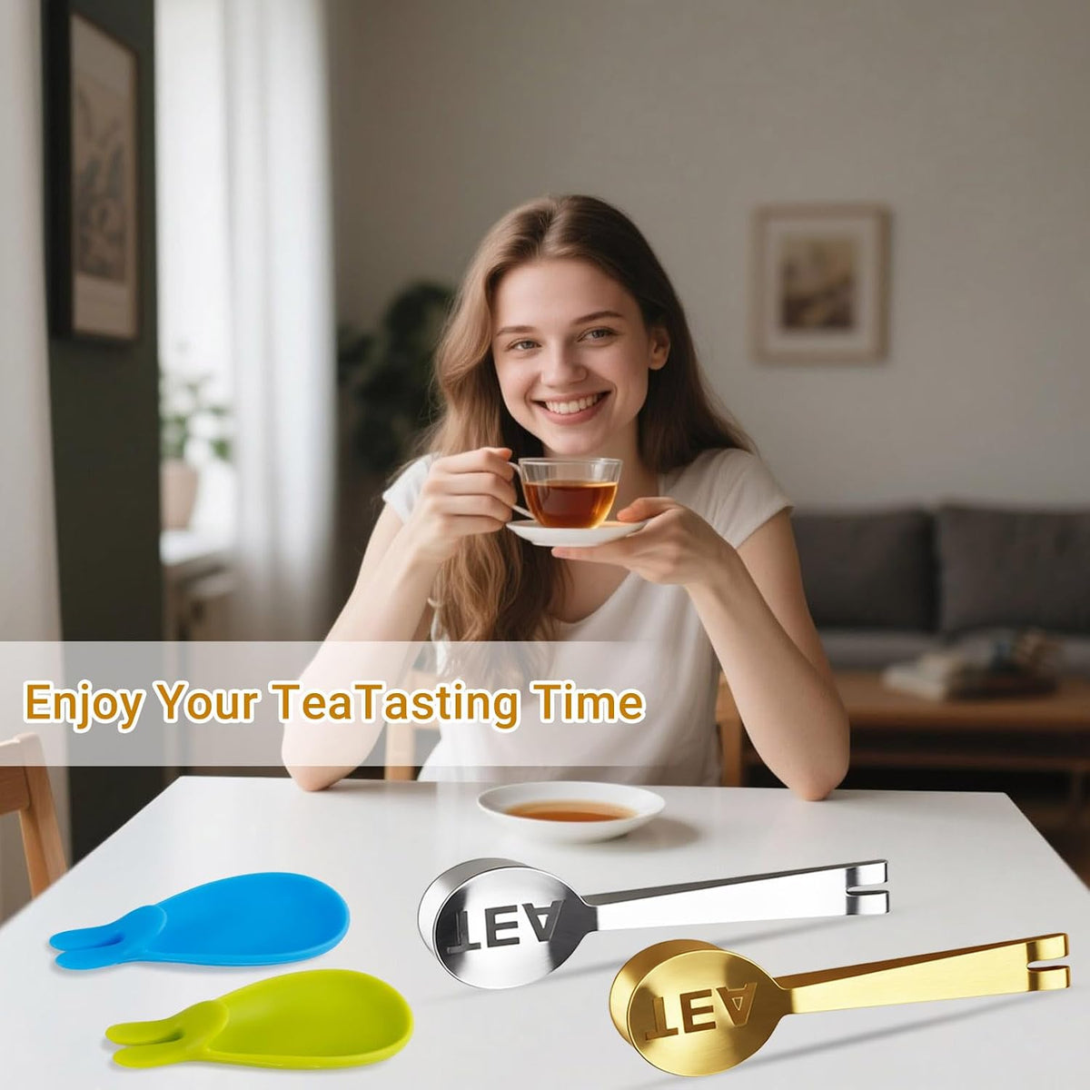 JEPELUS 2Pcs Tea Bag Squeezer Tongs with 2Pcs Tea Bag Holder Strainer