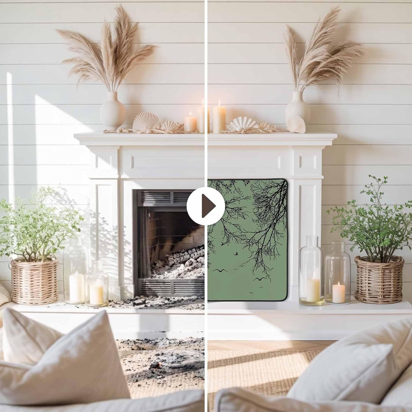 Magnetic Fireplace Cover Tree Branches Bird Fireplace Screen Decorative Brown Black Twigs Deadwood Insulation Fireplace Blocker Save Energy Fireplace Draft Stopper Covers for Living Room 45x34 Inch