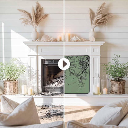 Magnetic Fireplace Cover Tree Branches Bird Fireplace Screen Decorative Brown Black Twigs Deadwood Insulation Fireplace Blocker Save Energy Fireplace Draft Stopper Covers for Living Room 45x34 Inch