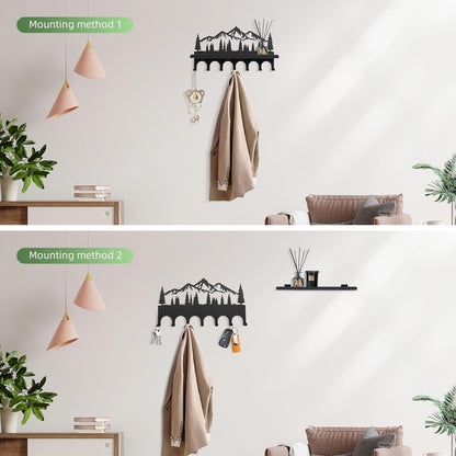 Key Holder for Wall, Metal Decorative Wall Mounted Mountain Key and Mail Holder with Shelf, 2 in 1 Key Hooks for Entryway, Front Door, Hallway, Key Organizer and Key Rack (10 Inches)