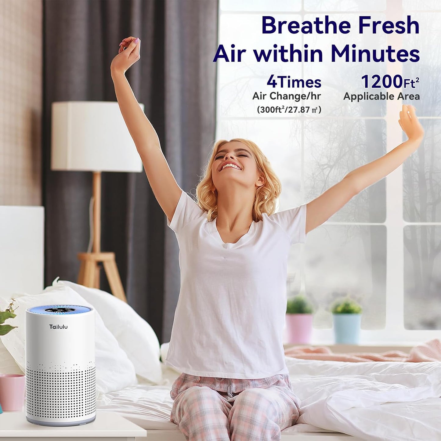 Tailulu Air Purifiers for Home 1200 Ft², H13 True HEPA Air Purifier Bedroom | Sleep Mode, Speed Control, Timer, Quiet Air Cleaner For Odor Dust Smoke Pollen