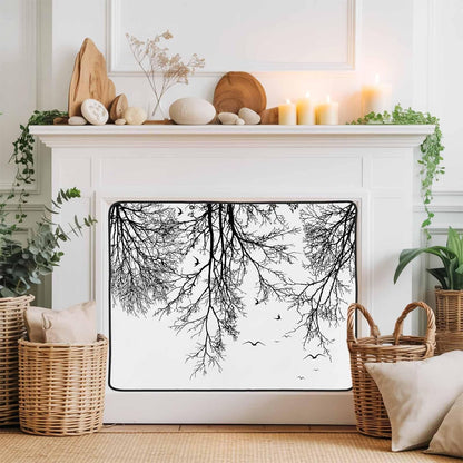 Magnetic Fireplace Cover Tree Branches Bird Fireplace Screen Decorative Brown Black Twigs Deadwood Insulation Fireplace Blocker Save Energy Fireplace Draft Stopper Covers for Living Room 45x34 Inch