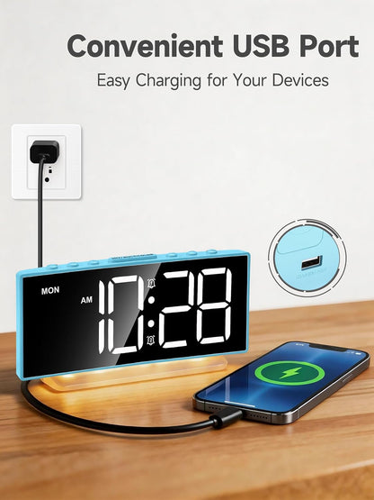 Cadmos Digital Alarm Clock - Extra Loud for Heavy Sleepers Adults Teens Kids, Rainbow Bedside Clock for Bedrooms, Large Display, 7 Color Night Light, Weekday & Weekend, 12/24h (Black+Dynamic)
