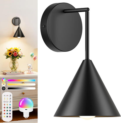 MATAMEYE Rechargeable Wall Sconce, Black Wireless Battery Operated Wall Lamp with Remote, Dimmable & Timer, Modern Industrial Indoor Light Fixture, Bulb Included