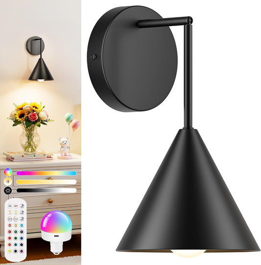 MATAMEYE Rechargeable Wall Sconce Black Wireless Battery Operated Wall Lamp