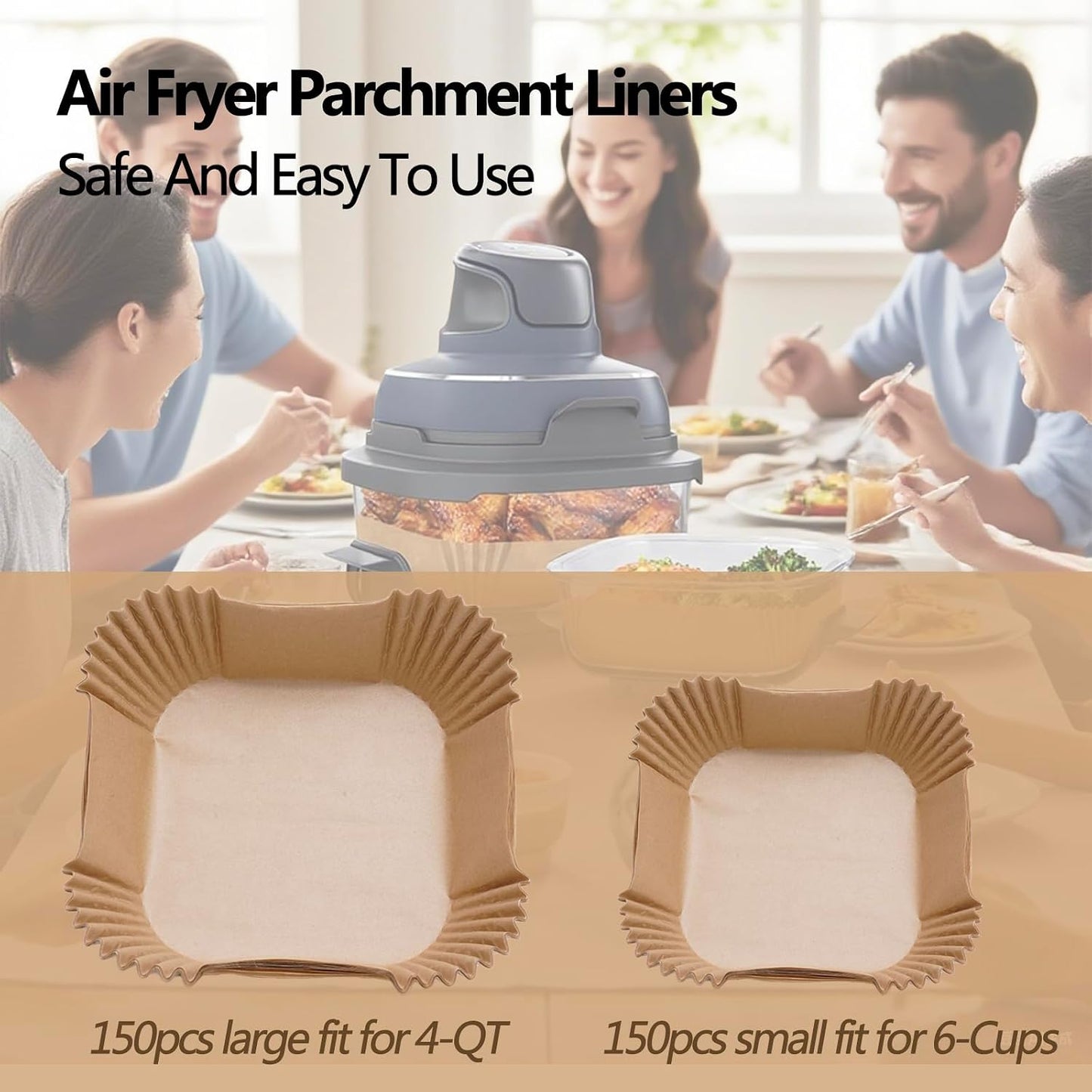 Ecfvtp Air Fryer Disposable Paper Liner, 100PCS Food Grade Parchment Liners for Ninja DZ201, Air Fryer Accessories Baking Paper (9 * 6,Thicken Natural)