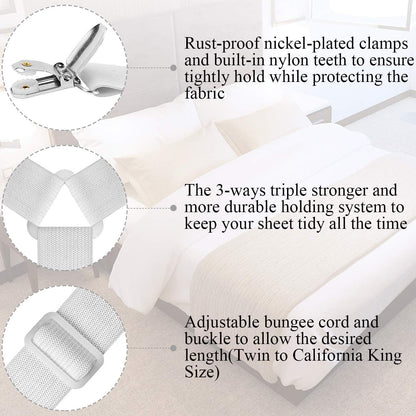 ZHOUBIN Sheet Suspenders Clips, Bed Sheet Straps Mattress Sheet Holders for Twin, Full, Queen, King - Keep Sheets in Place Corner Sheet Grippers Fasteners Sheet Stays