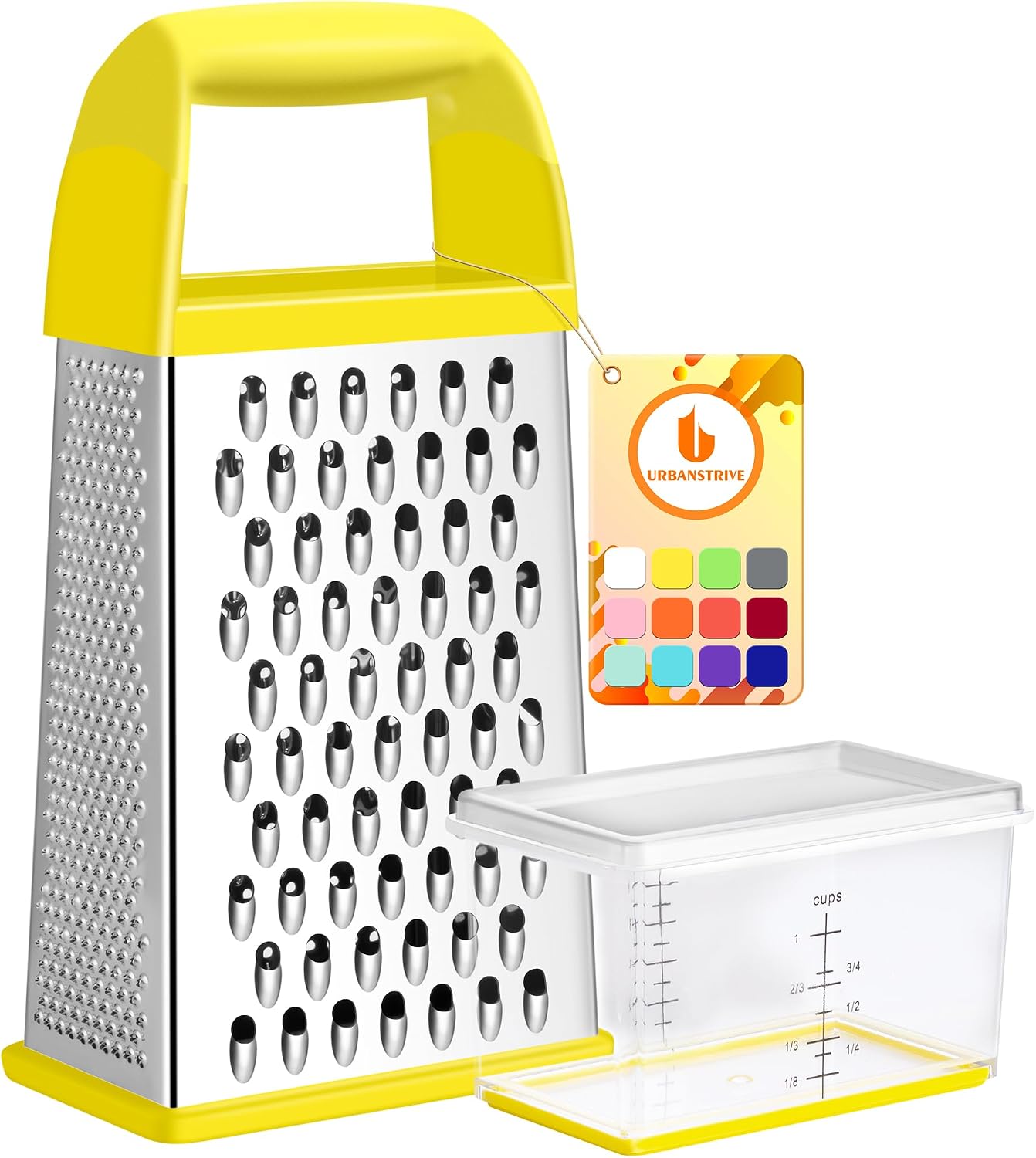Urbanstrive Cheese Grater With Container Box Grater Stainless Steel Graters for Kitchen Cheese Shredder Parmesan Shredder Kitchen Gadgets Kitchen Tools Kitchen Gifts for Chef Dishwasher Safe Zester