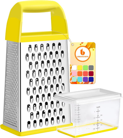 Urbanstrive Cheese Grater With Container Box Grater Stainless Steel Graters for Kitchen Cheese Shredder Parmesan Shredder Kitchen Gadgets Kitchen Tools Kitchen Gifts for Chef Dishwasher Safe Zester