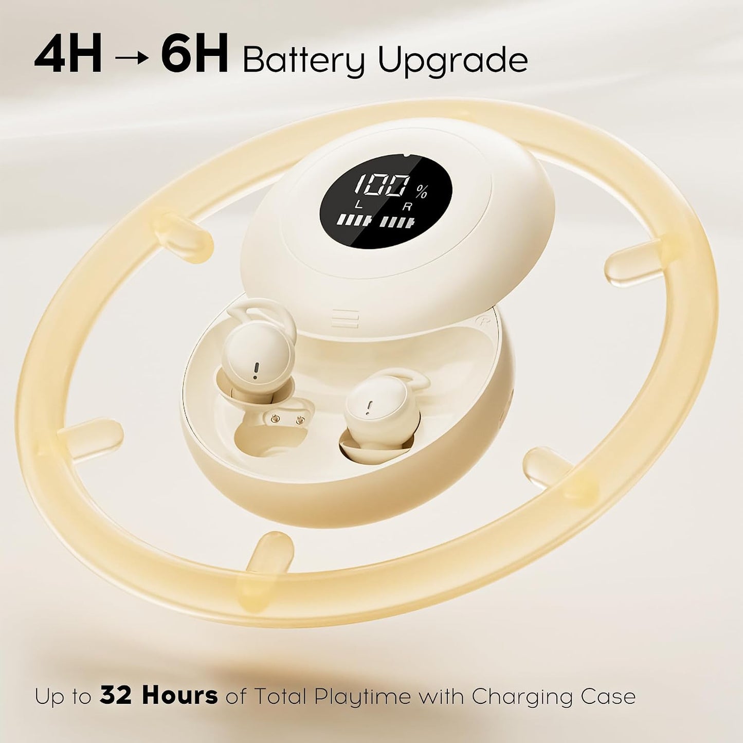Sleep Earbuds Bluetooth 6.0, Mini Invisible Silicone Sleep Earbuds for Side Sleepers, Noise Blocking Sleeping Headphones, Hidden Earbuds with LED Display for Small Ears, Sleep & Relax（Beige）
