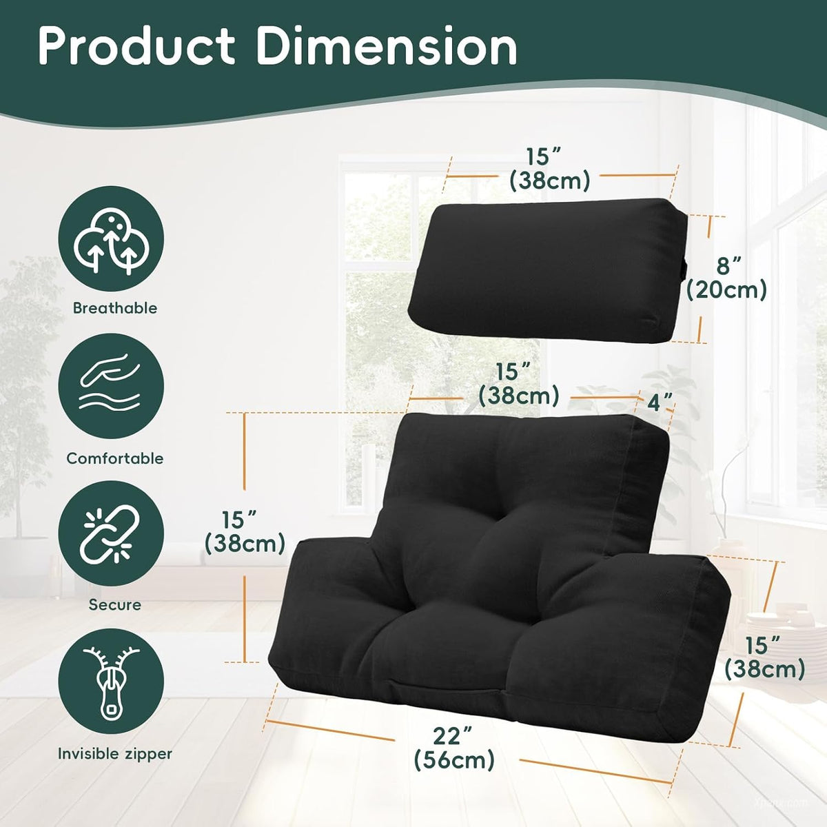 2 Piece Neck Pillow and Lumbar Support Back Cushion Set for Recliner, Beige