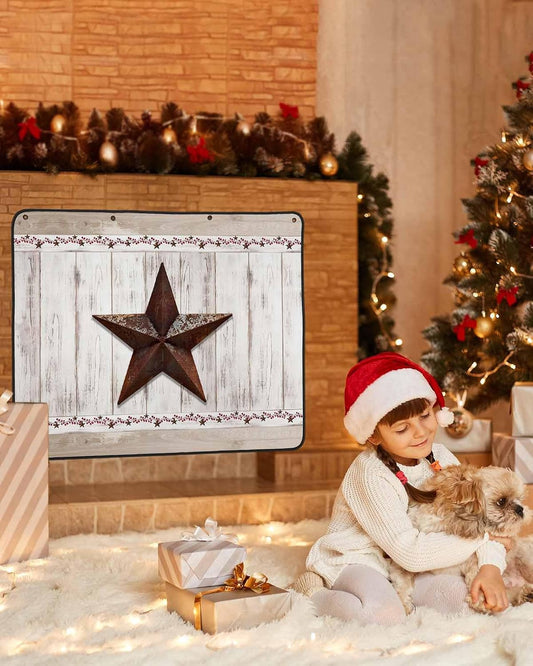 Magnetic Fireplace Cover Vintage Barn Stars Wood Grain Fireplace Screen Decorative Farmhouse Berry Insulation Fireplaces Blocker Save Energy Fireplaces Draft Stopper Covers for Living Room 39x32