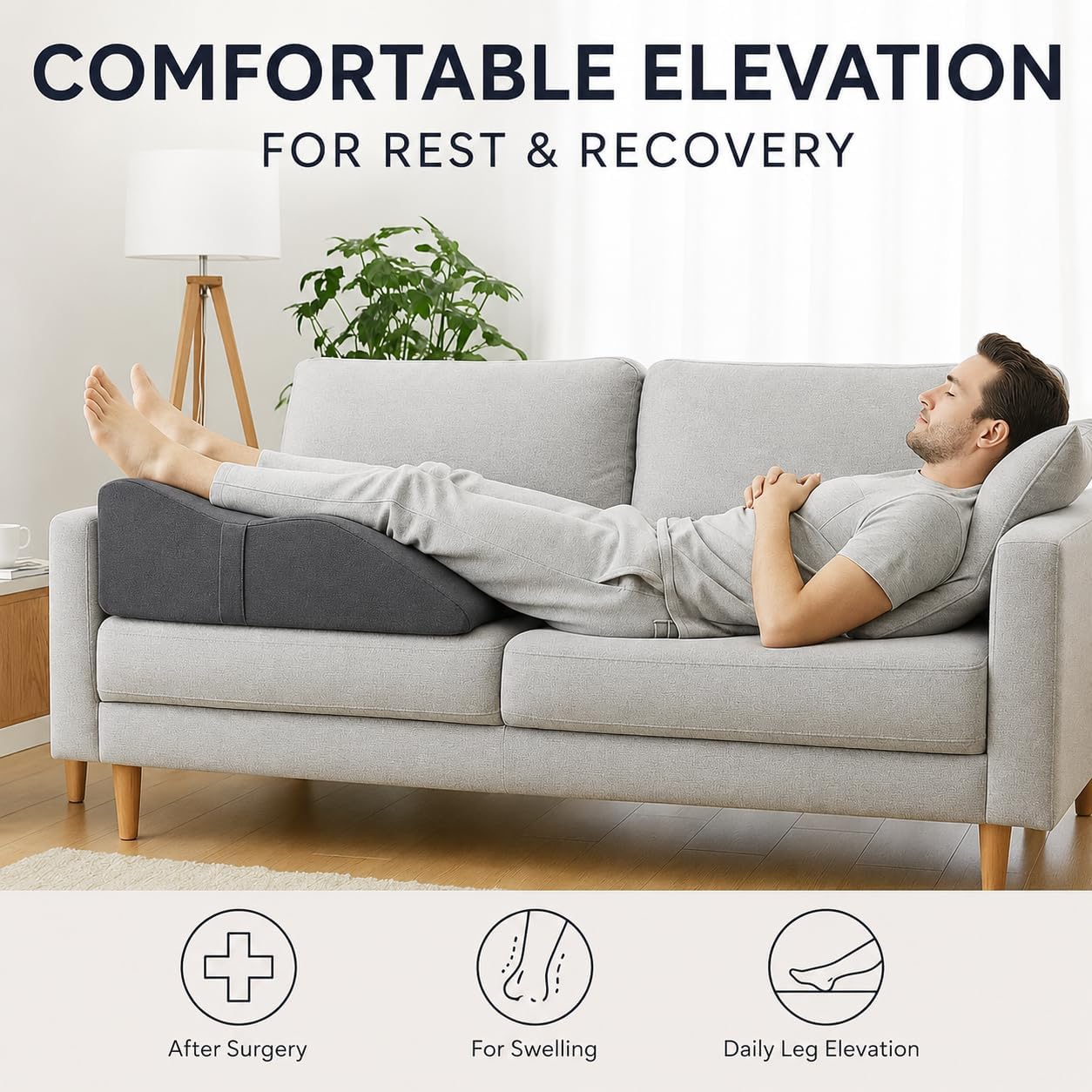 itcozy Leg Elevation Pillow with Soft Memory Foam, Wedge Pillow for Reading, Rest, Surgery, Relieves Back, Swelling, Hip, Knee Pain and Improves Blood Circulation