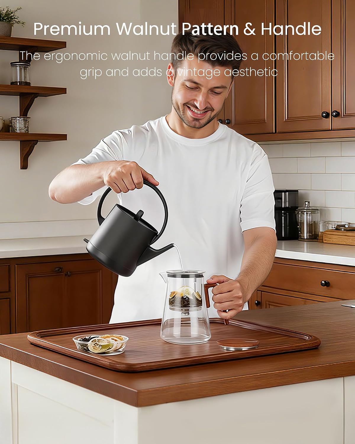 ZENS Magnetic Glass Infuser Teapot for Loose Tea, 27oz Walnut Wood Handle | Magic Teapot with Infuser, Echanted Tea Maker, Mess-Free Loose Leaf Tea Diffusers for Tea lover Gifts