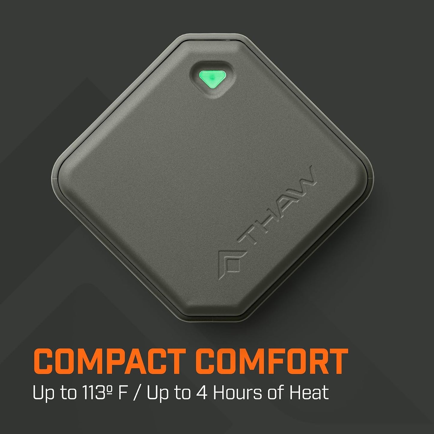 THAW Rechargeable Mini Hand Warmer | Double-Sided Heating, Up to 4 Hours, Rechargeable USB-C, Durable Impact-Resistant Construction, Integrated LED Light