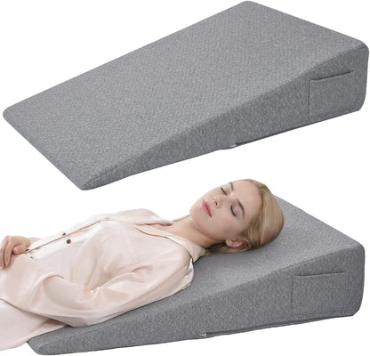 Vekkia 34" Extra-Long Wedge Pillow,7.5" Bed Wedge Pillow for Sleeping,White | Pillow Wedge Back Support for After Surgery, Idea for Acid Reflux,Snoring Relief,Removable Washable Cover&Double Side Pockets