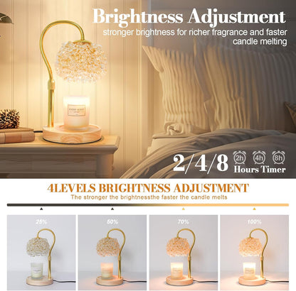 Hisummer Candle Warmer Lamp with Timer, Dimmable Candle Lamp Warmer with 312 K9 Crystals Adjustable Height Electric Candle Warmer for Women Gifts, Wax Warmer Lamp with 2 Bulbs for Jar Candles