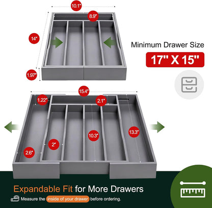 Expandable Bamboo Kitchen Drawer Organizer for Cutlery and Utensils, Adjustable Bamboo Wood Cutlery Tray in Drawer for Flatware and Silverware in Kitchen, (Natural)