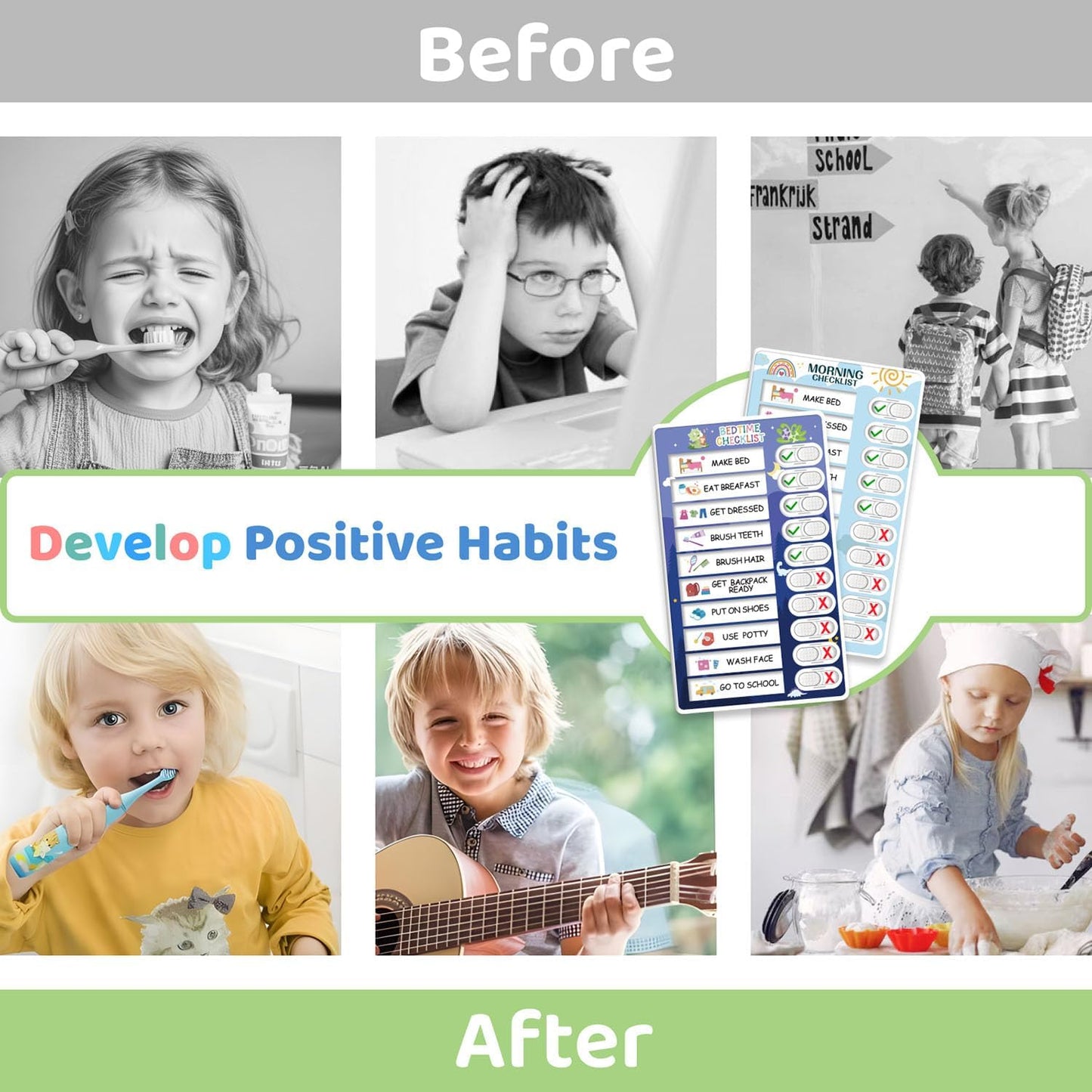 2 in 1 Bedtime/Morning Routine Chart for Kids Toddlers, Magnetic Chore Chart for Kids, Cute Visual Schedule for Kids Schedule Board for Home, Kids Checklist to Do List ADHD Tools for Kids