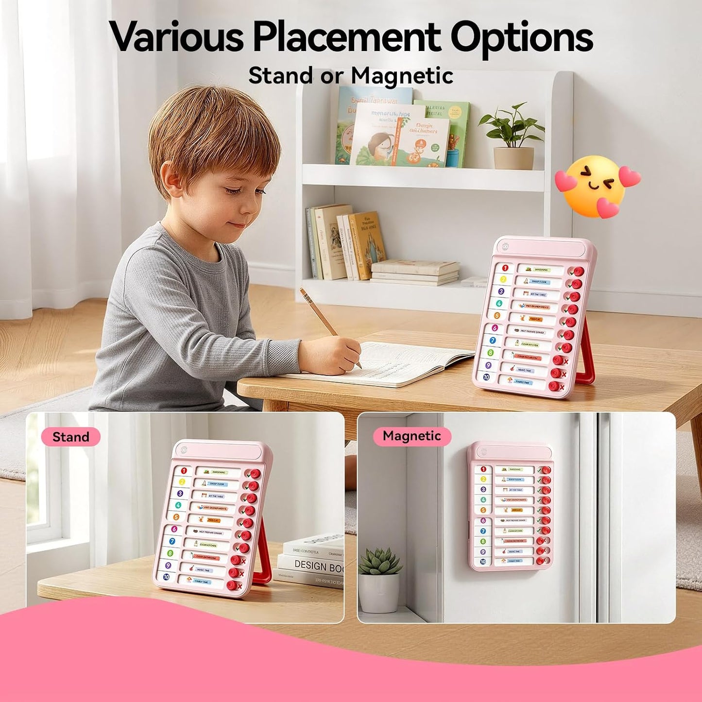 Chore Chart for Kids with Timer, 21 PCS Checklist Magnetic Schedule Board, ADHD Tools with 99-Min Countup/Down Visual Timer, Bedtime/Morning/Daily Routine Chart Dry Erase to Do List with Slider(White)