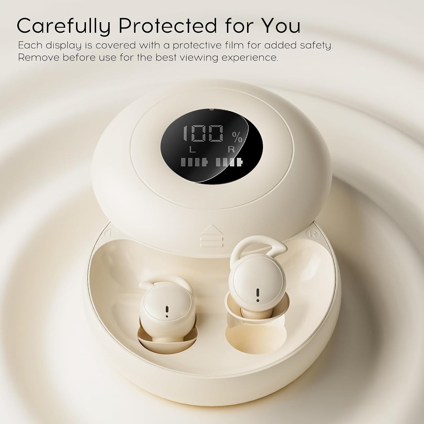 Sleep Earbuds Bluetooth 6.0, Mini Invisible Silicone Sleep Earbuds for Side Sleepers, Noise Blocking Sleeping Headphones, Hidden Earbuds with LED Display for Small Ears, Sleep & Relax（Beige）