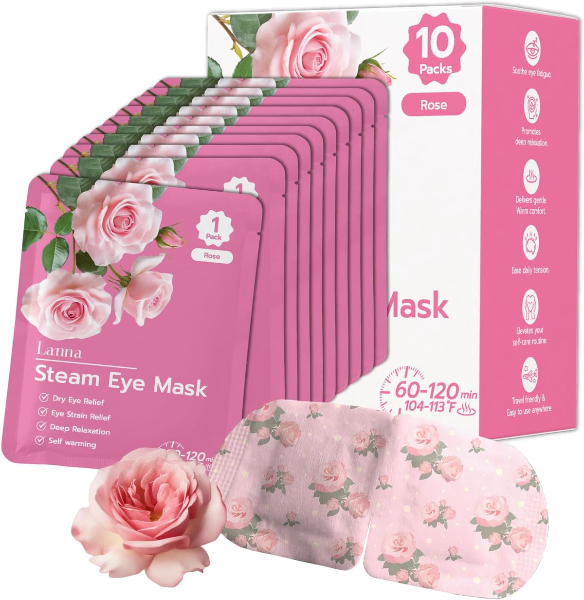 LANNA Heated Steam Eye Mask, Disposable 120 Minutes, Lavender Scent, 5 Pcs