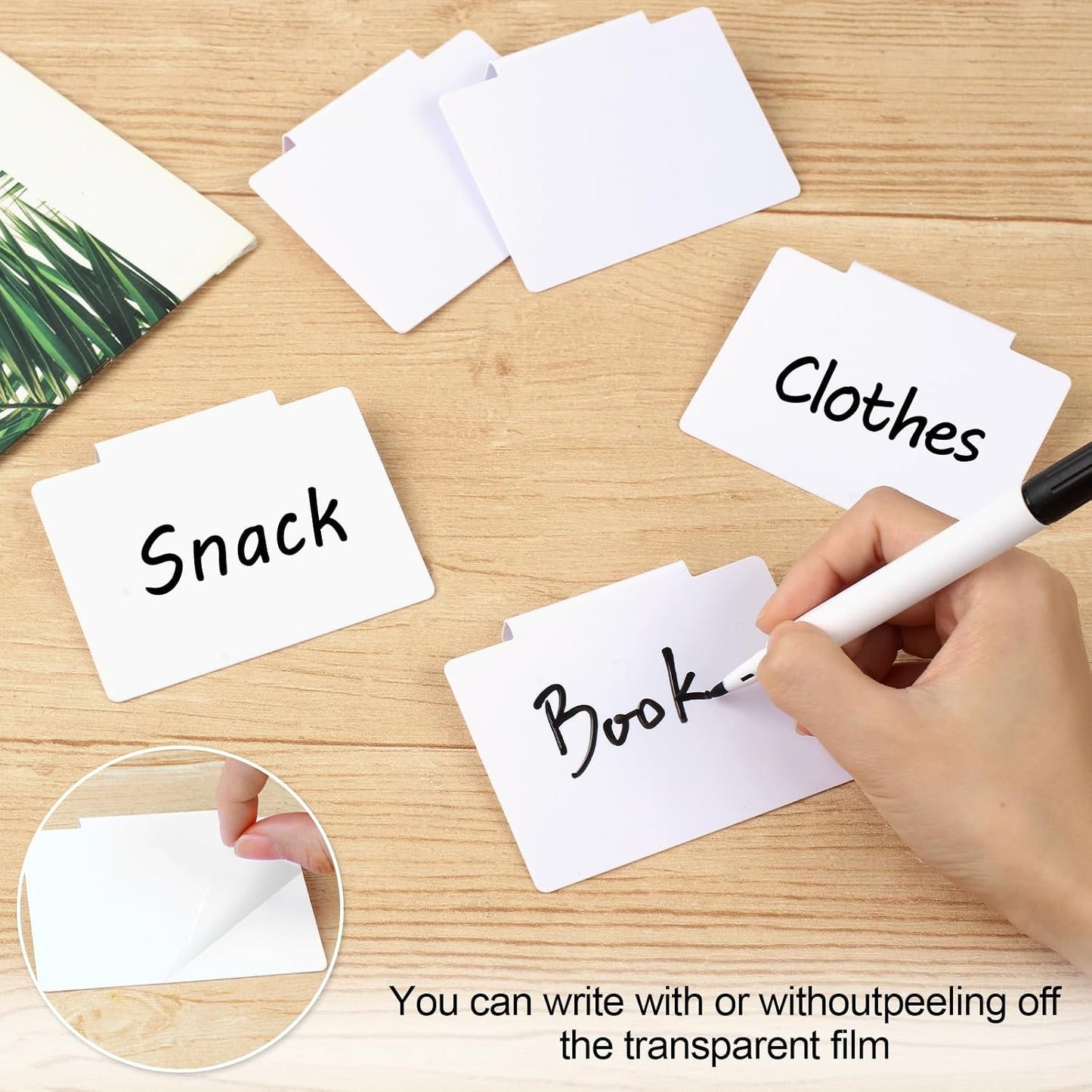 Utron 12pcs White Basket Labels, 3.5x2.7 Clip On PVC Labels with Pen for Storage Bins, Removable Label Holders, Regular