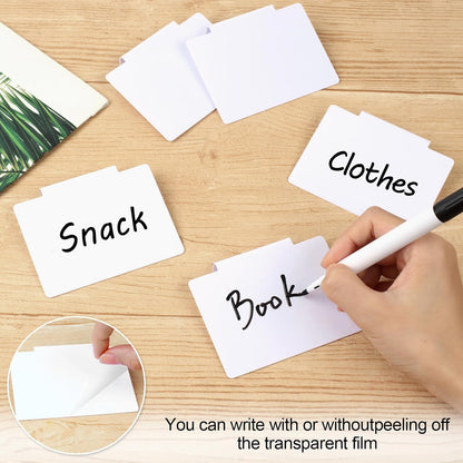 Utron 12pcs White Basket Labels, 3.5x2.7 Clip On PVC Labels with Pen for Storage Bins, Removable Label Holders, Regular