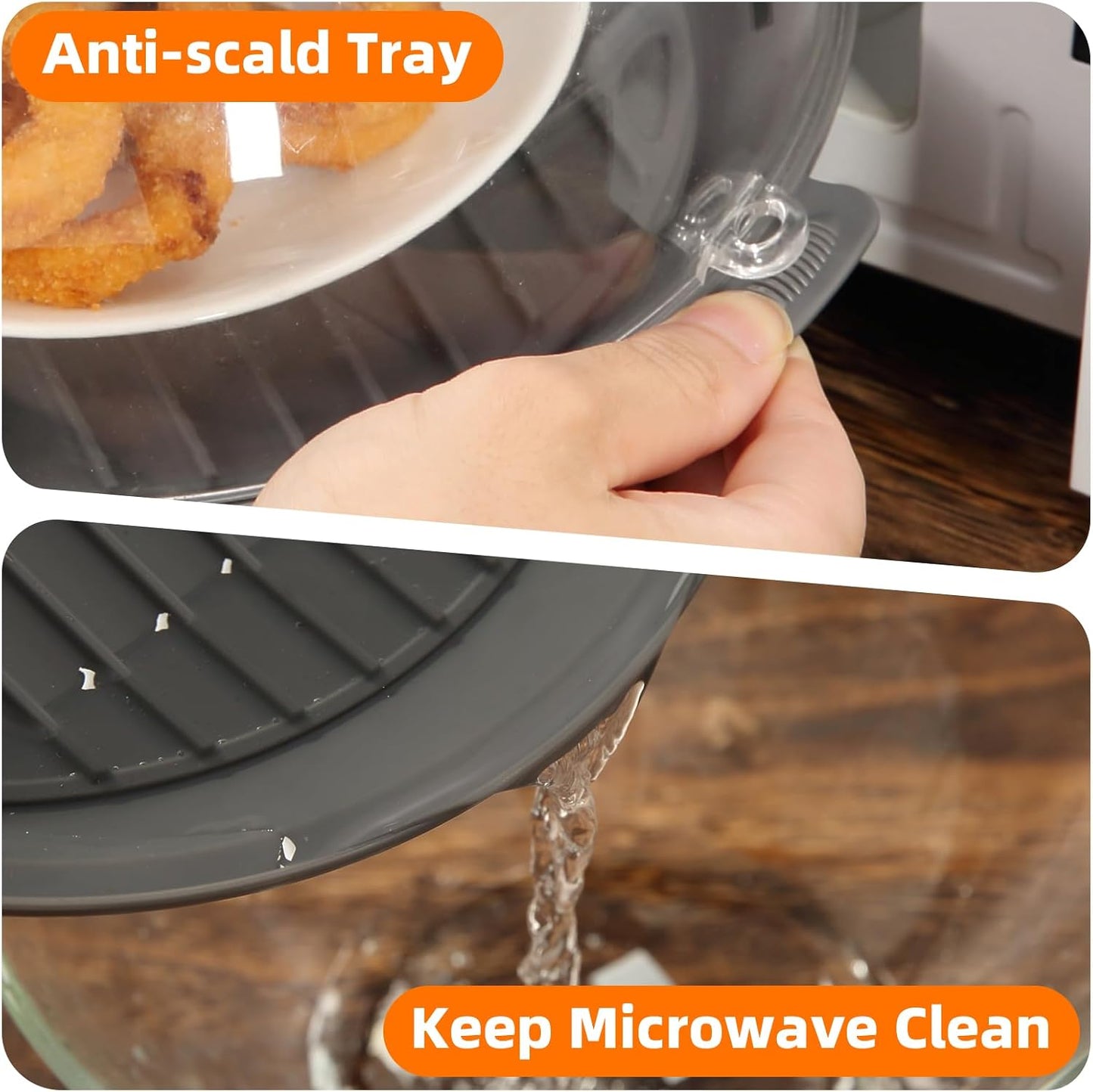 Microwave Splatter Cover Lid for Food 10.2 Inch with Water Steamer, Clear Microwave Splash Guard Cooker Lid with Plate, Dish Bowl Plate Serving Cover Cookware High Transparent Plastic Black