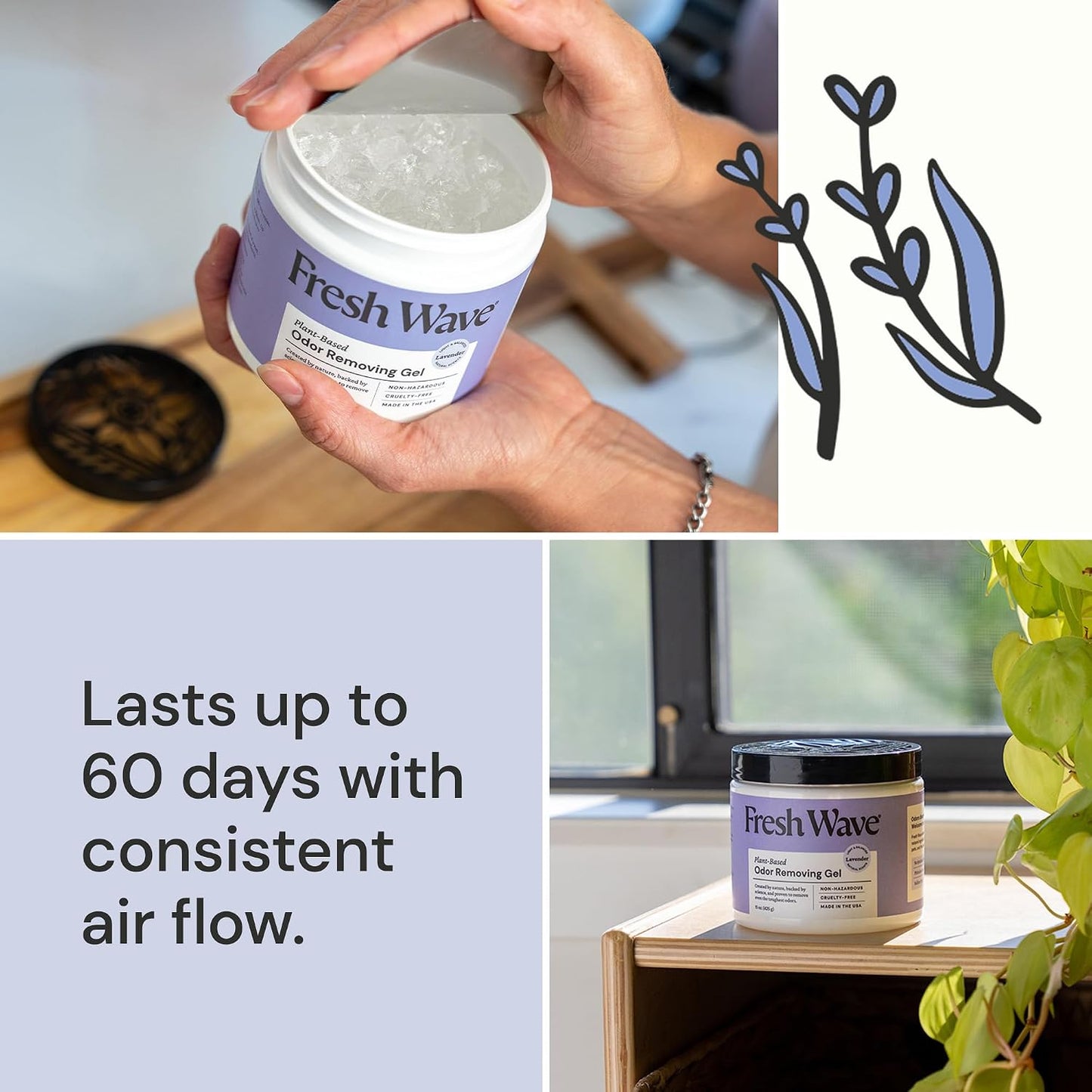 Fresh Wave Original Odor Eliminator Gel 3-Pk 7 oz - Air Freshener for Home | Plant-based essential oils. Lasts 15-30 days per jar. No plug-in needed. Pet-safe, closet and bathroom deoderizer.