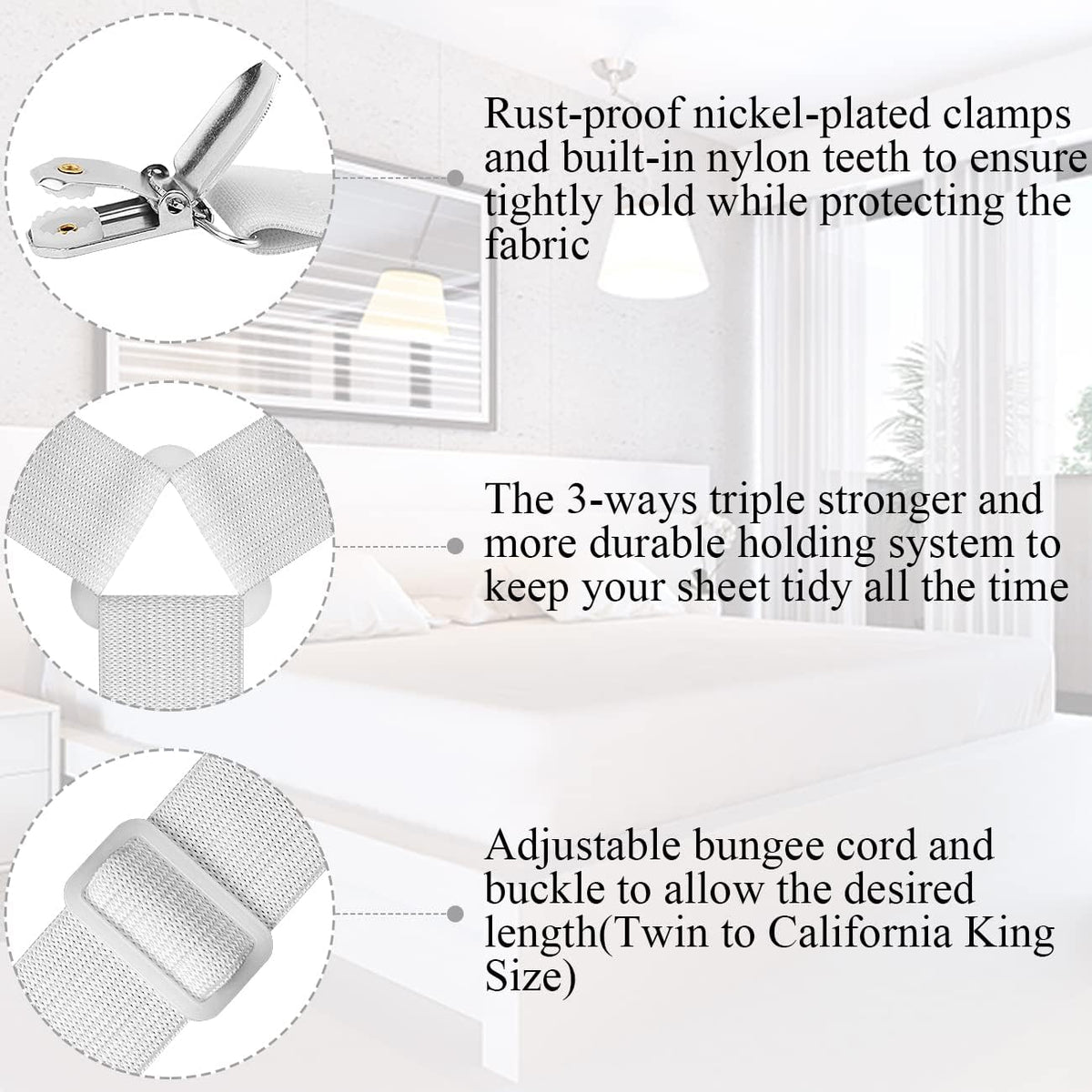ZHOUBIN Sheet Suspenders Clips, Bed Sheet Straps Mattress Sheet Holders for Twin, Full, Queen, King - Keep Sheets in Place Corner Sheet Grippers Fasteners Sheet Stays