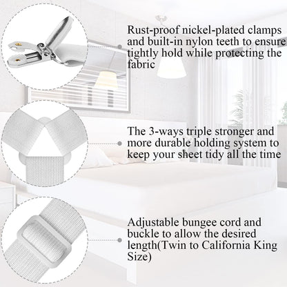 ZHOUBIN Sheet Suspenders Clips, Bed Sheet Straps Mattress Sheet Holders for Twin, Full, Queen, King - Keep Sheets in Place Corner Sheet Grippers Fasteners Sheet Stays